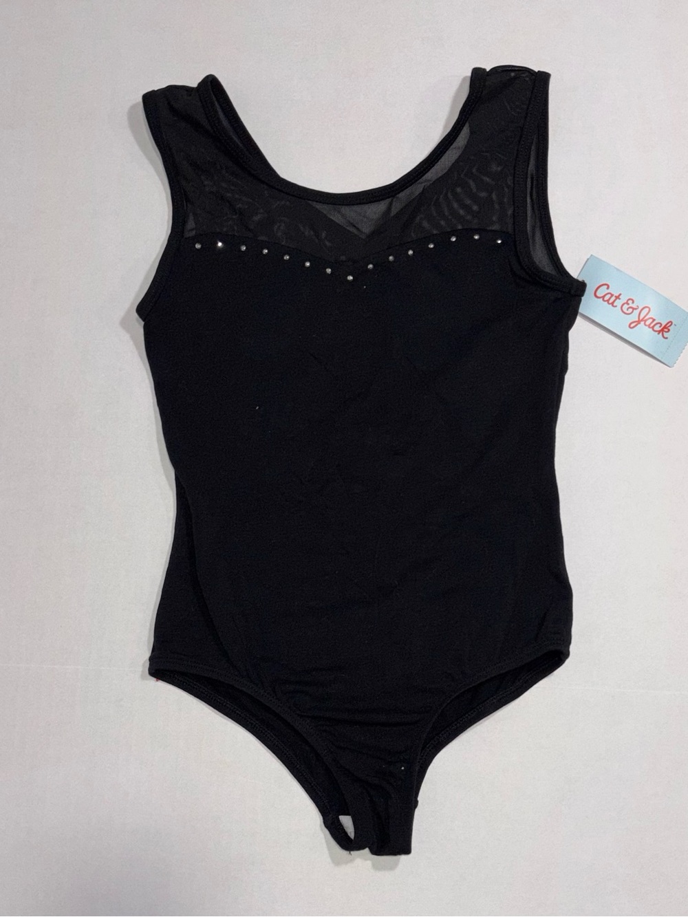 Cat & Jack Girls Black Sleeveless Mesh Rhinestone Leotard L (10/12)
